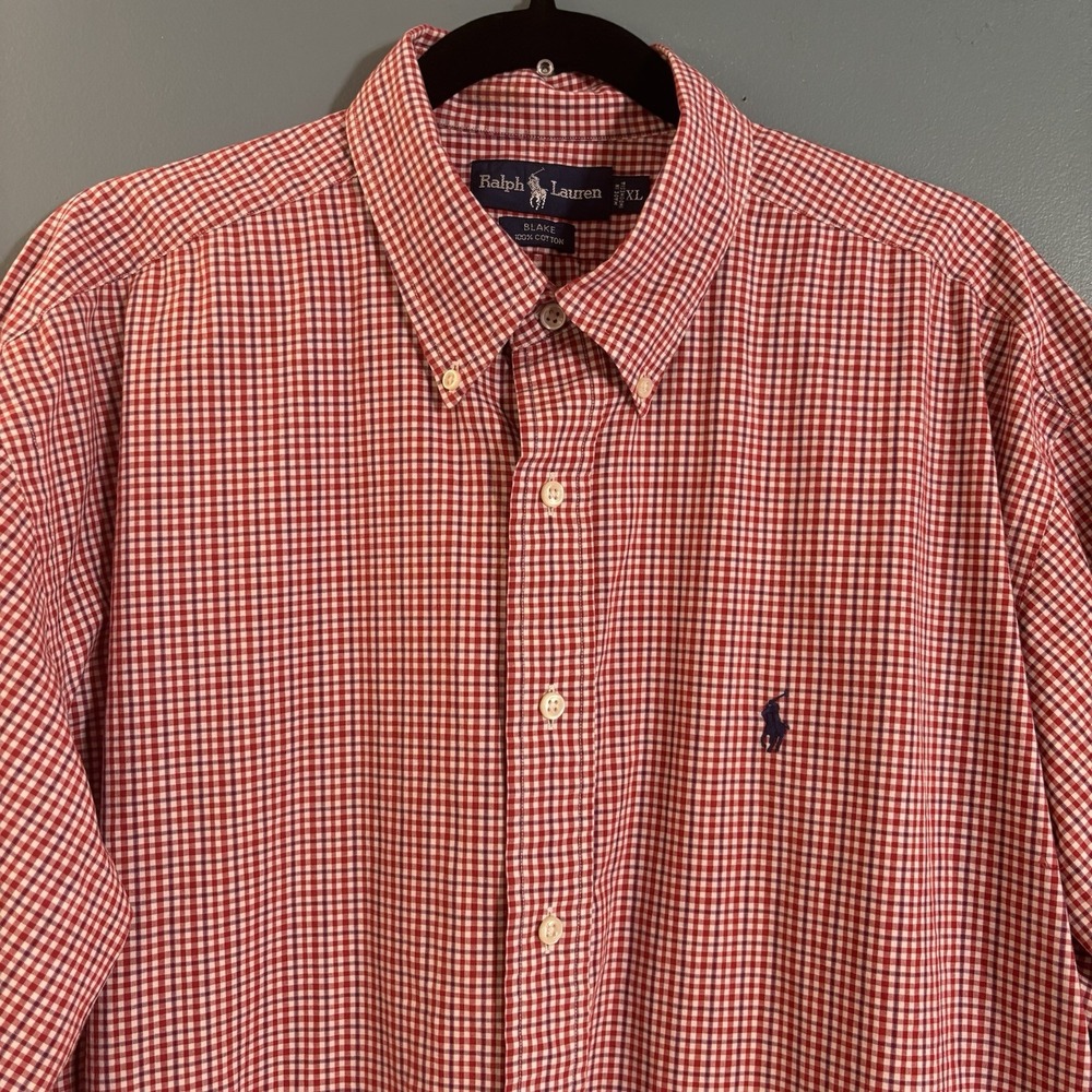 Ralph Lauren Blake Men's Red Plaid Button Down Shirt X-Large Lightweight Cotton
